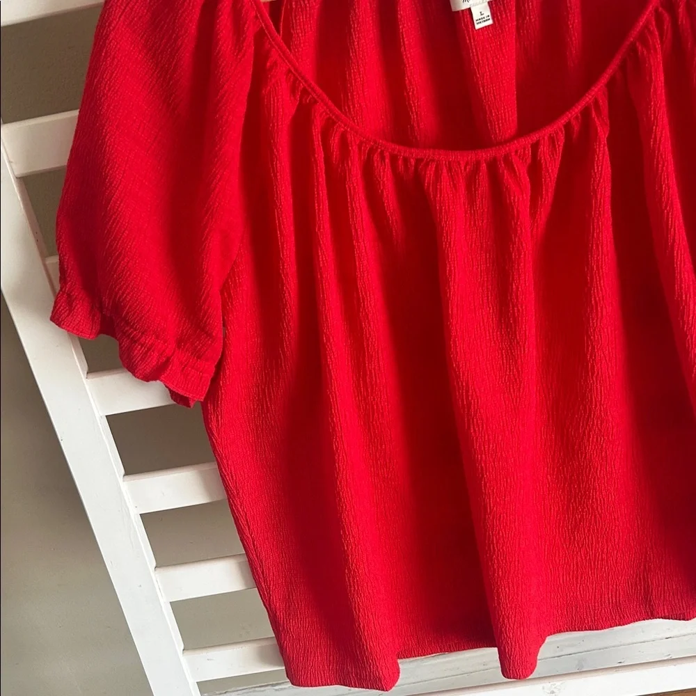 Madewell Red Puff-Sleeve Square Neck Blouse
